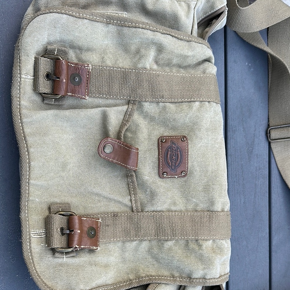 Khaki Canvas Messenger Bag with Brown Accents, Dickies